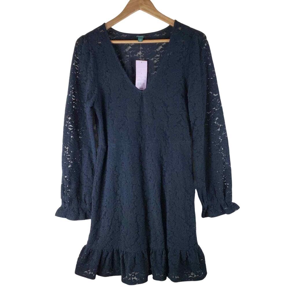Wild Fable Flocked Lace Dress Womens Large Black Mini Ruffle Fairy Whimsygoth